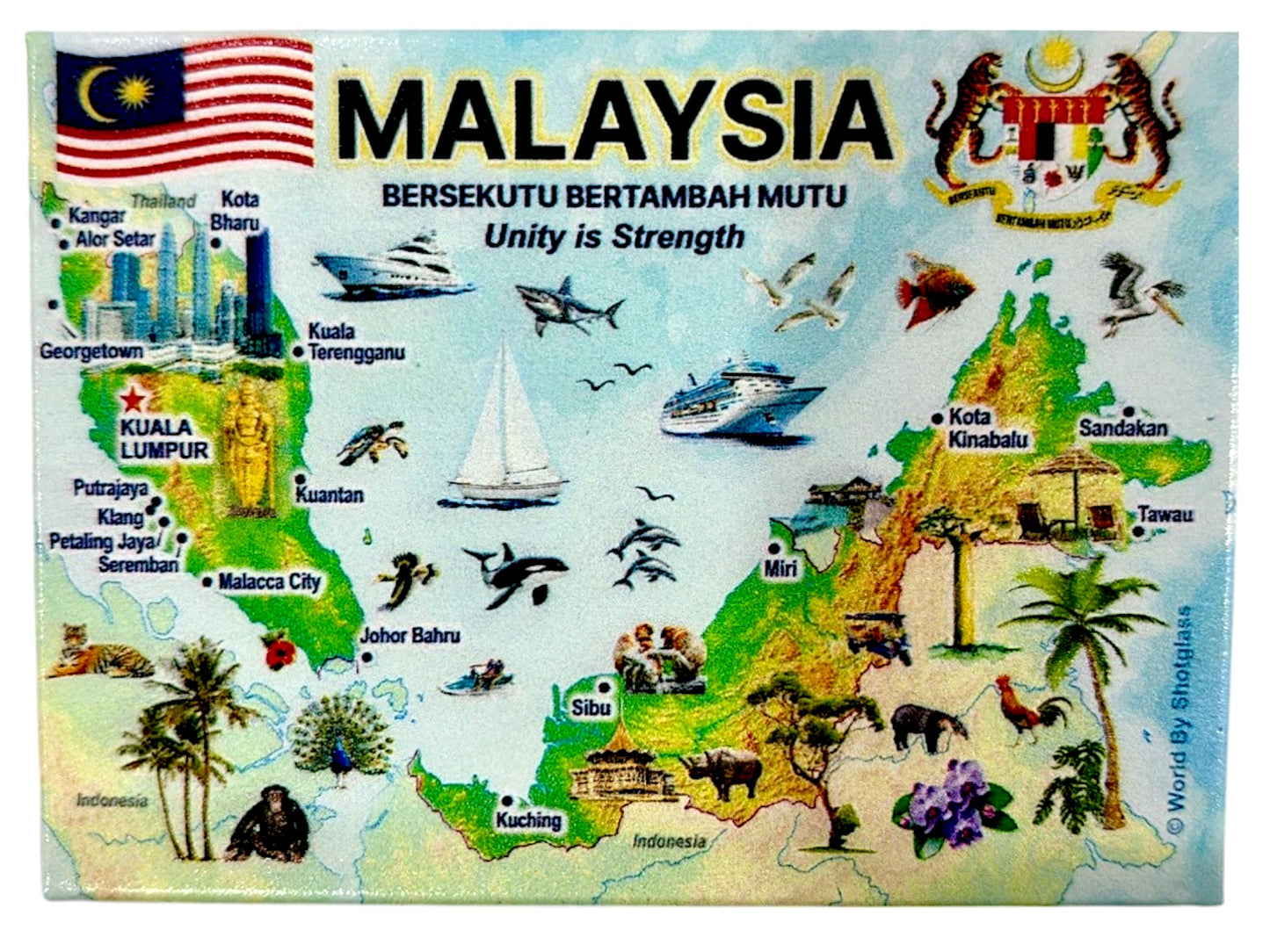 Malaysia Graphic Map and Attractions Souvenir Fridge Magnet 2.5" X 3.5"