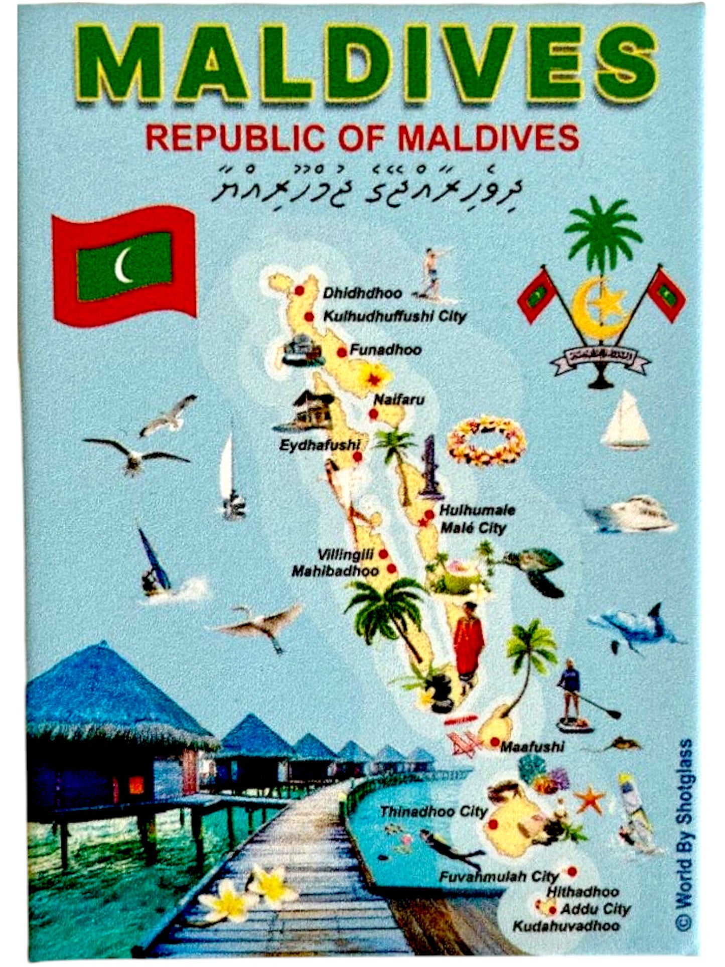 Maldives Graphic Map and Attractions Souvenir Fridge Magnet 2.5" X 3.5"