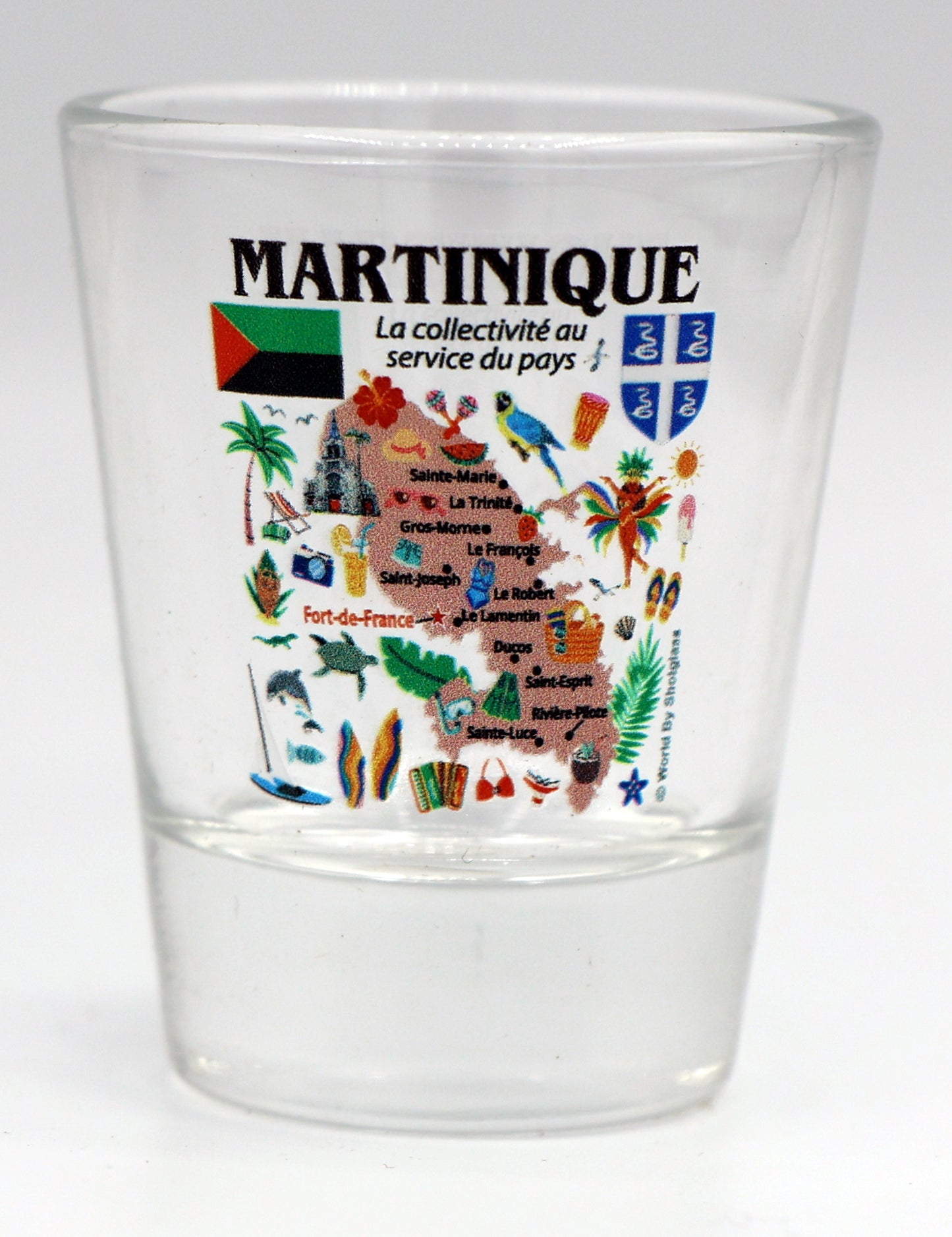 Martinique Map and Attractions Collage Shot Glass