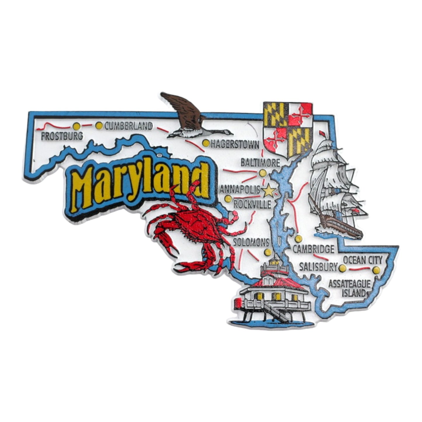 Maryland State Map and Landmarks Collage Fridge Souvenir Collectible Magnet FMC