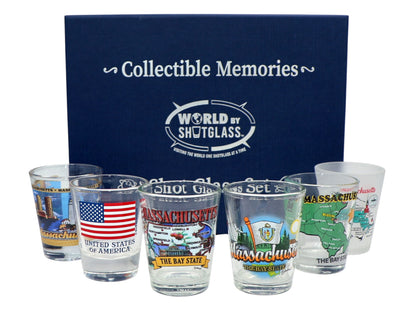 Massachusetts United States USA Souvenir Boxed Shot Glass Set (Set of 6)