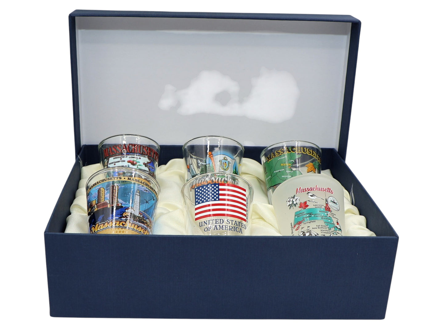 Massachusetts United States USA Souvenir Boxed Shot Glass Set (Set of 6)