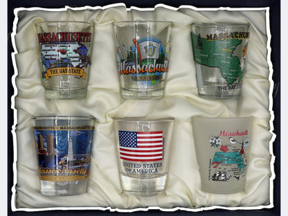 Massachusetts United States USA Souvenir Boxed Shot Glass Set (Set of 6)