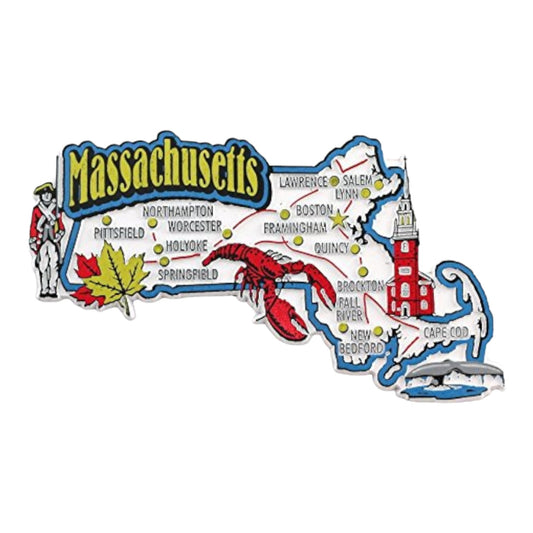 Massachusetts State Map and Landmarks Collage Fridge Collectible Souvenir Magnet