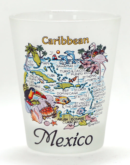 Mexico Caribbean Map Frosted Shot Glass Lpco