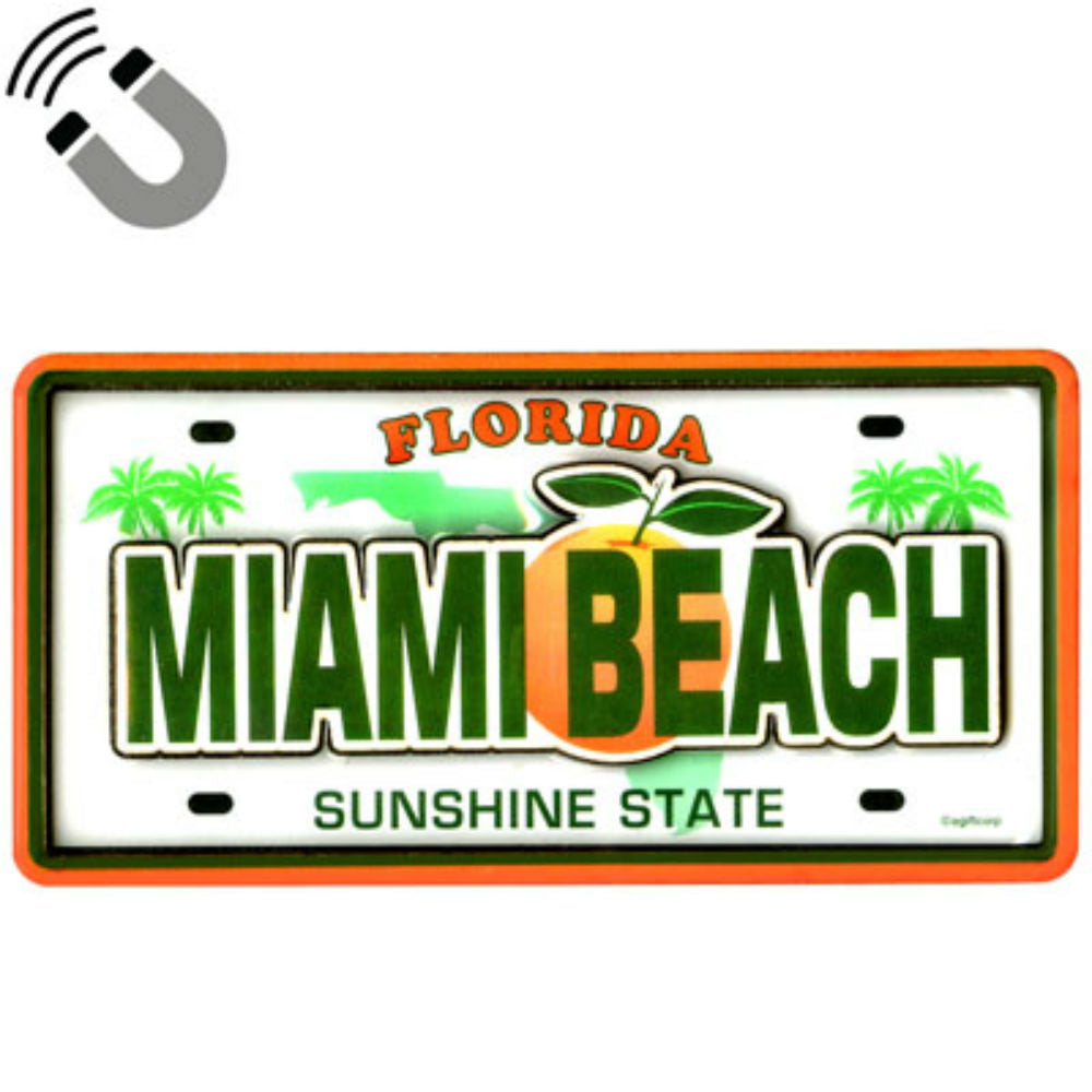 Miami Beach Florida License Plate Dual Layer MDF Magnet 2" x 4.5"