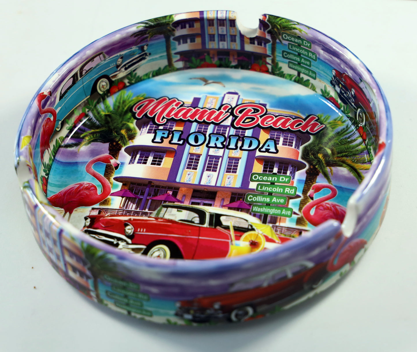 Miami Beach Florida Scene Ceramic Ashtray 5"