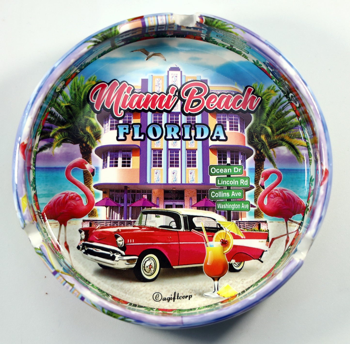 Miami Beach Florida Scene Ceramic Ashtray 5"