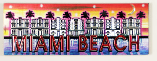 Miami Beach Florida Sunset Skyline Foil Magnet 5" X 1.75" x 0.125"