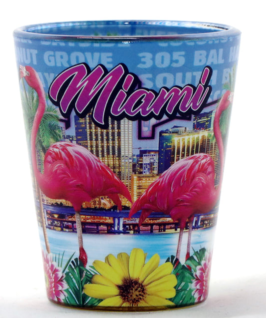 Miami Florida Flamingos Night In and Out Shot glass