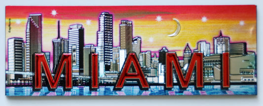 Miami Florida Rainbow Skyline Foil Magnet 5" X 1.75" x 0.125"