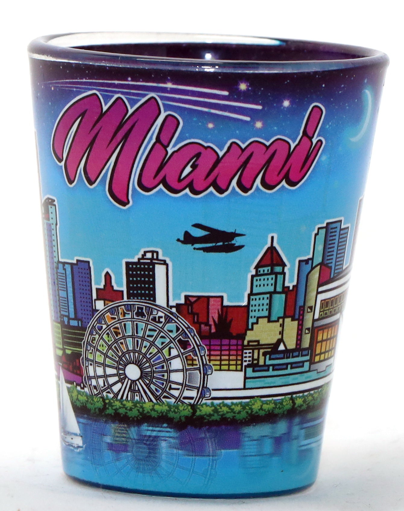 Miami Florida Skyline Night In and Out Shot glass