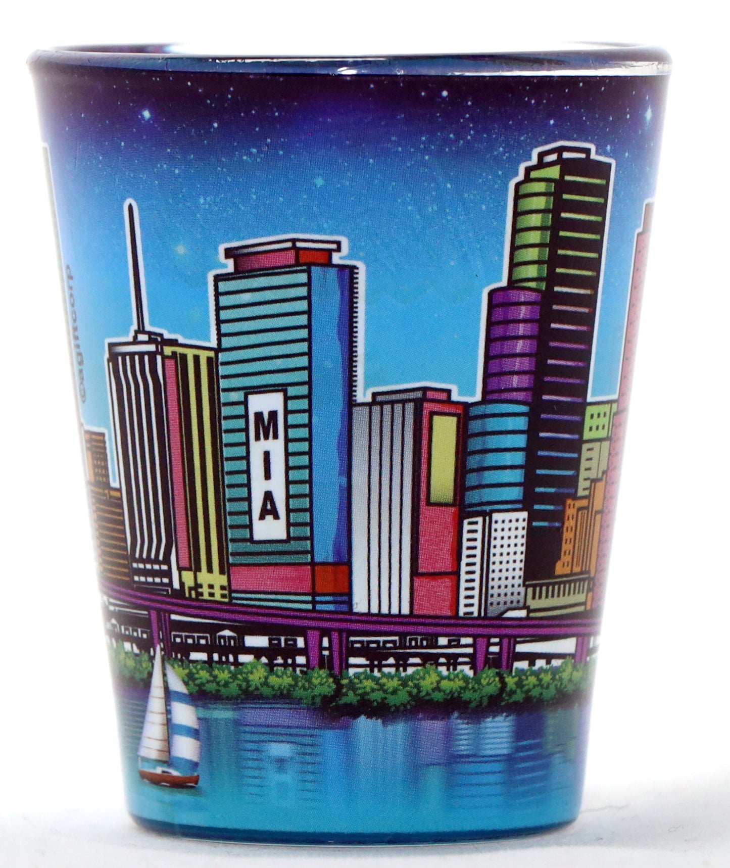 Miami Florida Skyline Night In and Out Shot glass