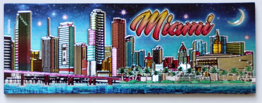 Miami Florida Sunset Skyline Foil Magnet 5" X 1.75" x 0.125"