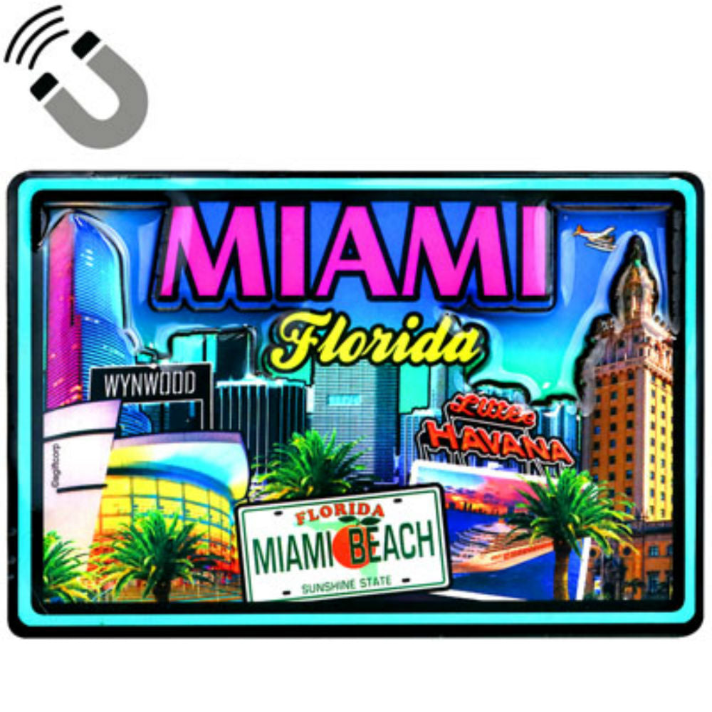 Miami Florida Scene Dual Layer MDF Magnet 2.25" x 3.5"