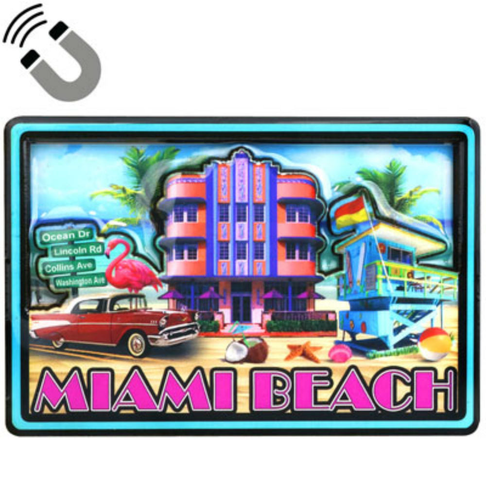 Miami Beach Hotels Dual Layer MDF Magnet 2.25" x 3.5"