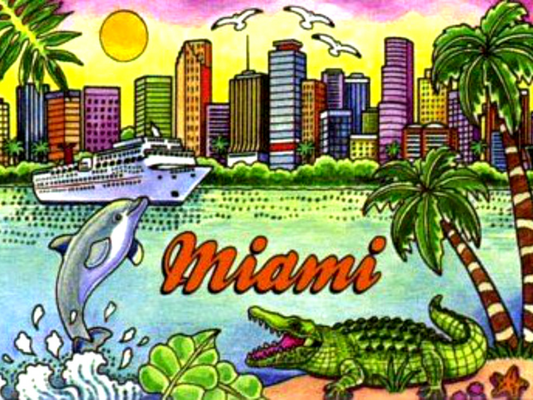 Miami Florida Skyline Fridge Collector's Souvenir Magnet 2.5" X 3.5"