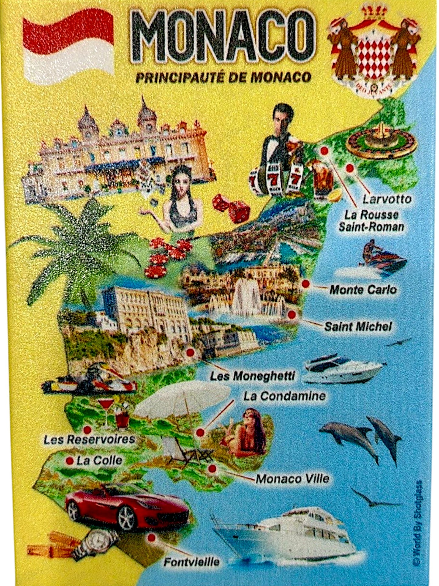 Monaco Graphic Map and Attractions Souvenir Fridge Magnet 2.5" X 3.5"
