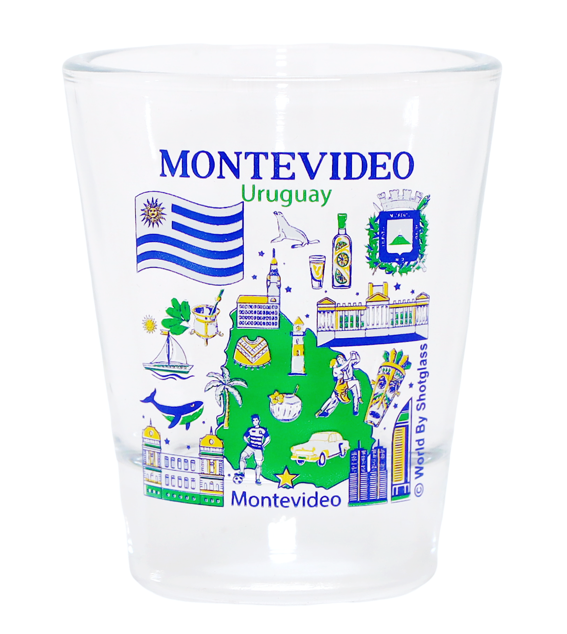 Montevideo Uruguay Landmarks and Icons Collage Shot Glass