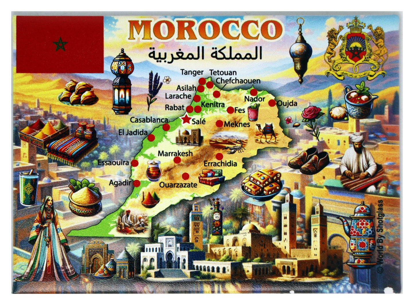 Morocco Graphic Map and Attractions Souvenir Fridge Magnet 2.5 X 3.5