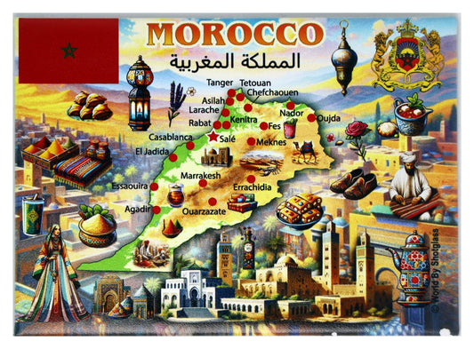 Morocco Graphic Map and Attractions Souvenir Fridge Magnet 2.5 X 3.5