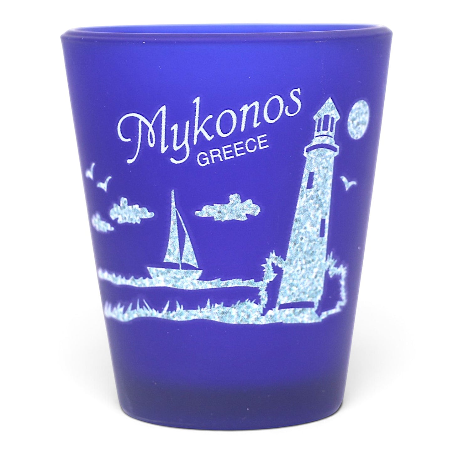 Mykonos Greece Nautical Cobalt Blue Frosted Shot Glass