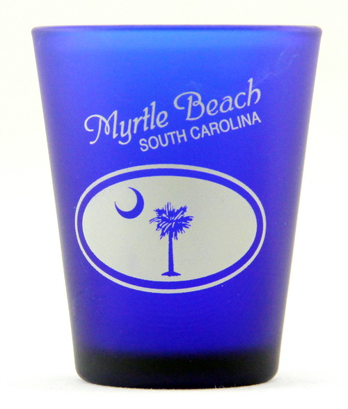 Myrtle Beach South Carolina Palm & Moon Cobalt Blue Frosted Shot Glass