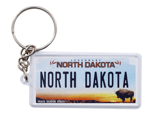 North Dakota License Plate Aluminum Ultra-Slim Rectangular Souvenir Keychain 2.5" X 1.25"x 0.06"