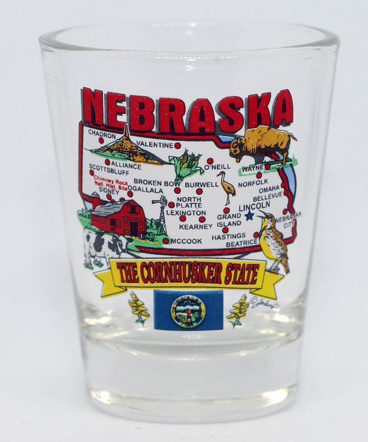 Nebraska State Elements Map Shot Glass