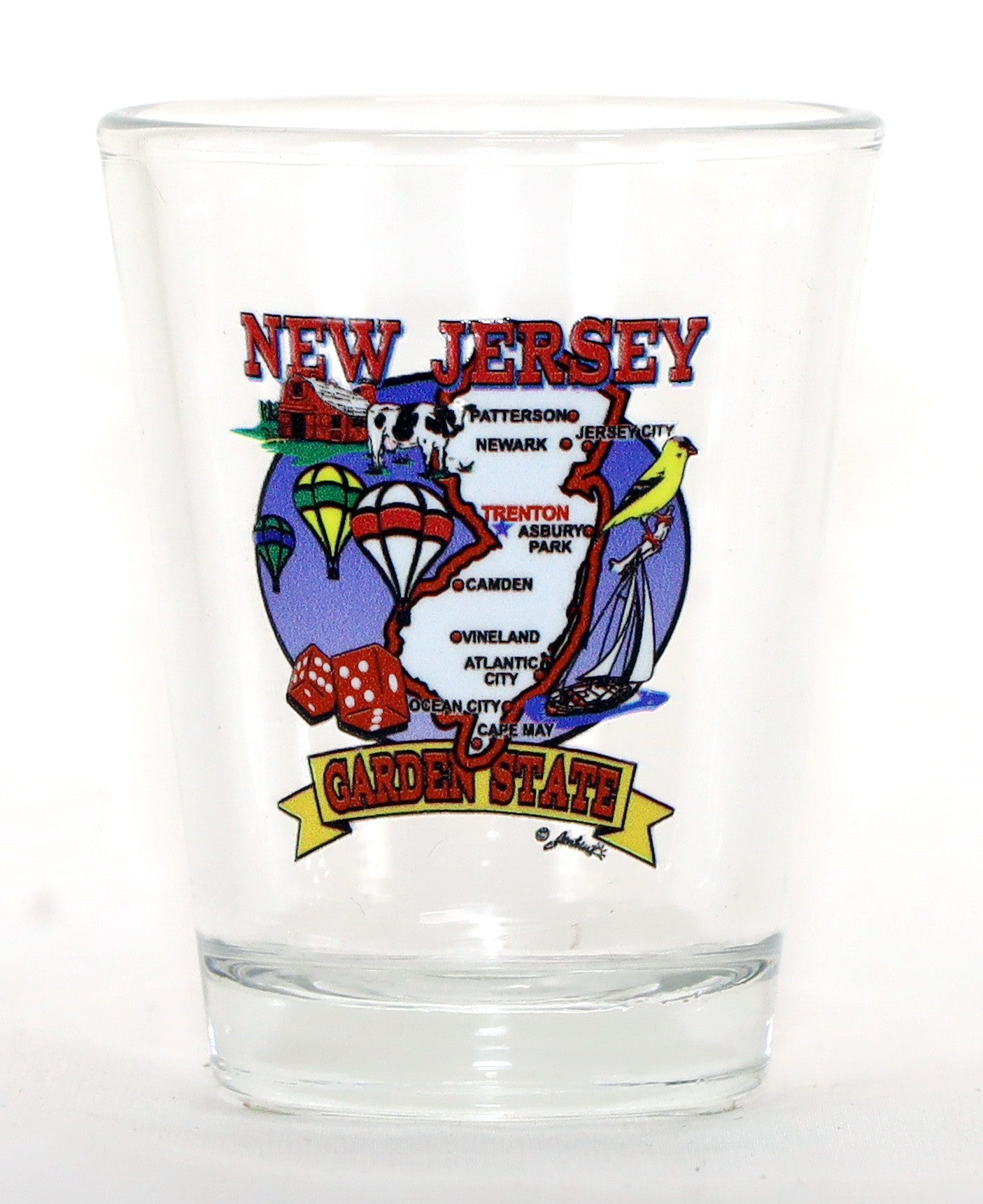 New Jersey State Elements Map Shot Glass