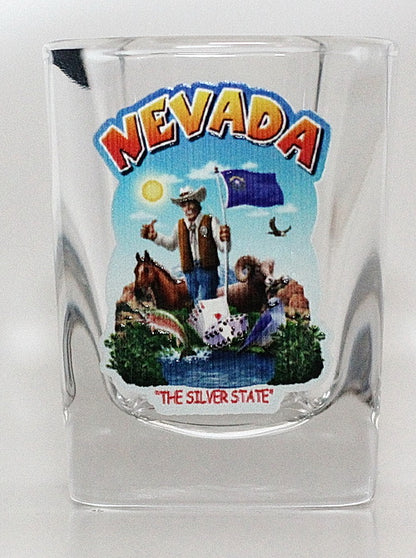 Nevada State Montage Square Shot Glass