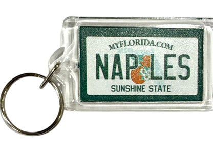 Naples Florida License Plate Acrylic Rectangular Souvenir Keychain 2.5" X 1.5"