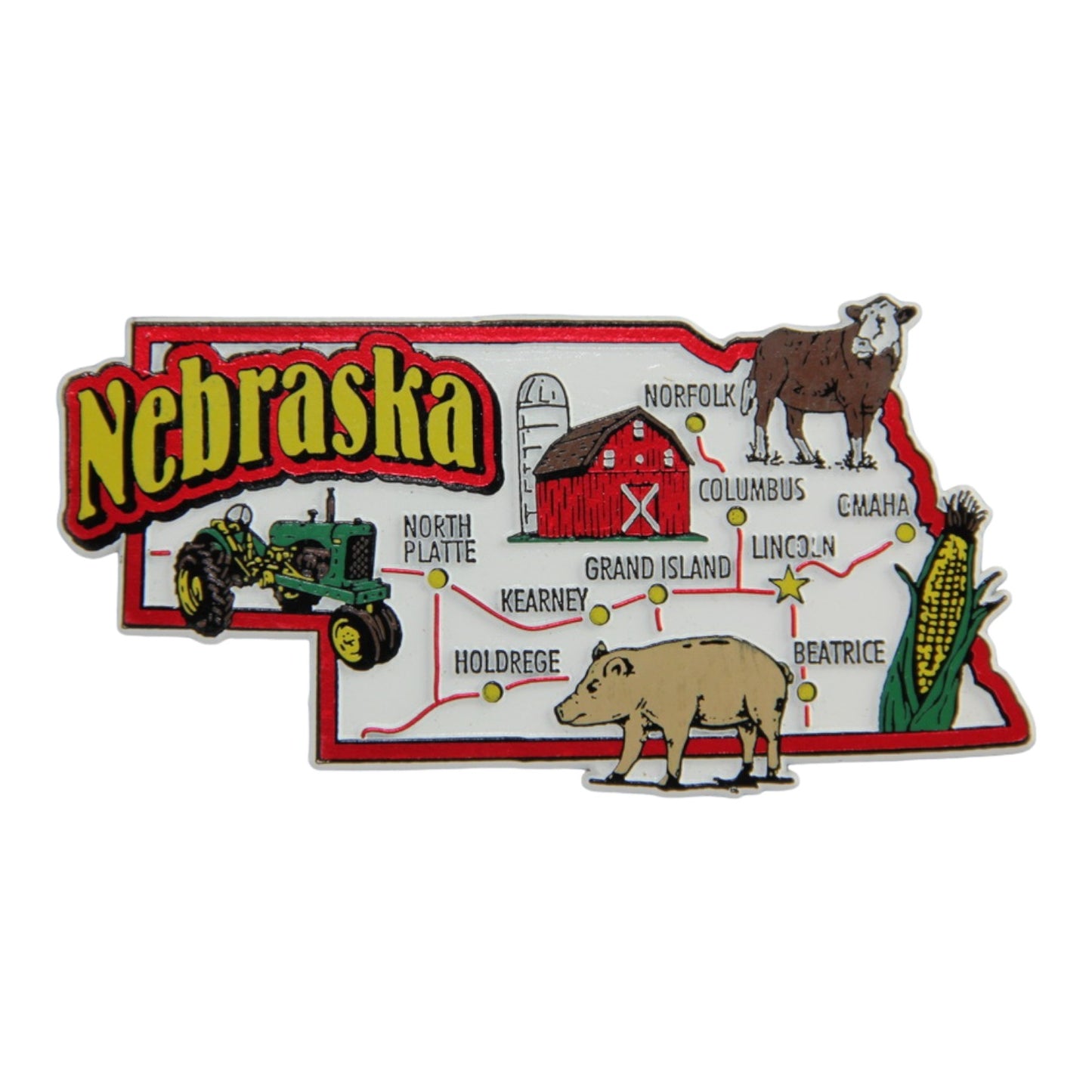 Nebraska State Map and Landmarks Collage Magnet