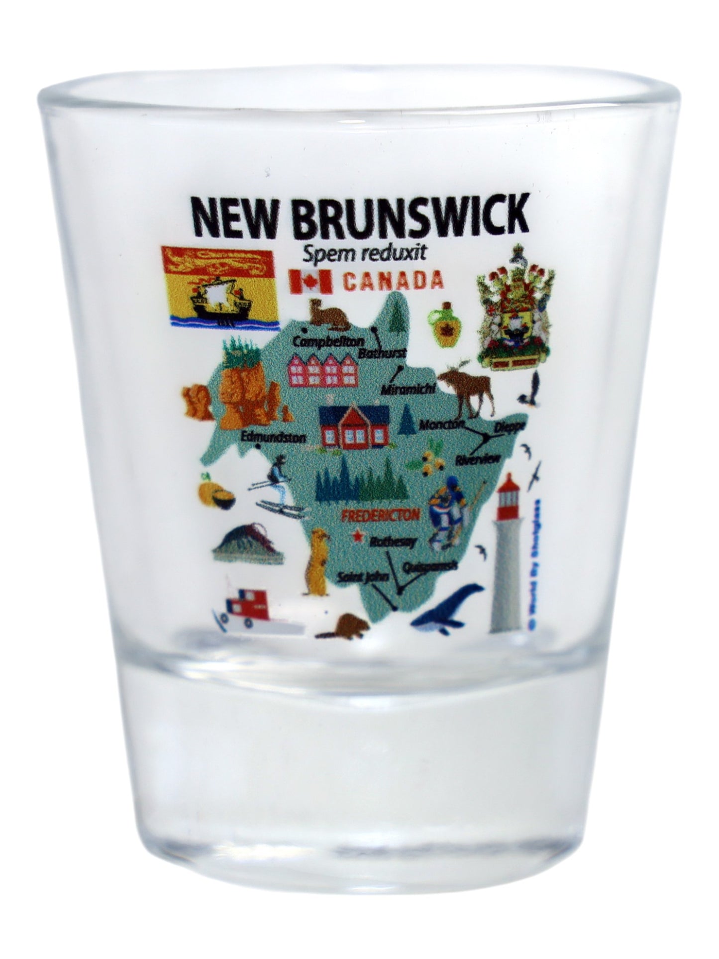 New Brunswick Canada Map and Attractions Collage Shot Glass