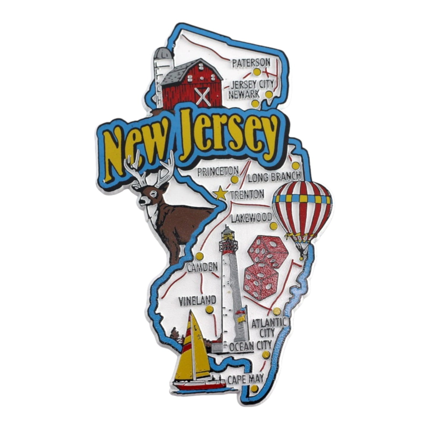 New Jersey State Map and Landmarks Collage Fridge Souvenir Collectible Magnet