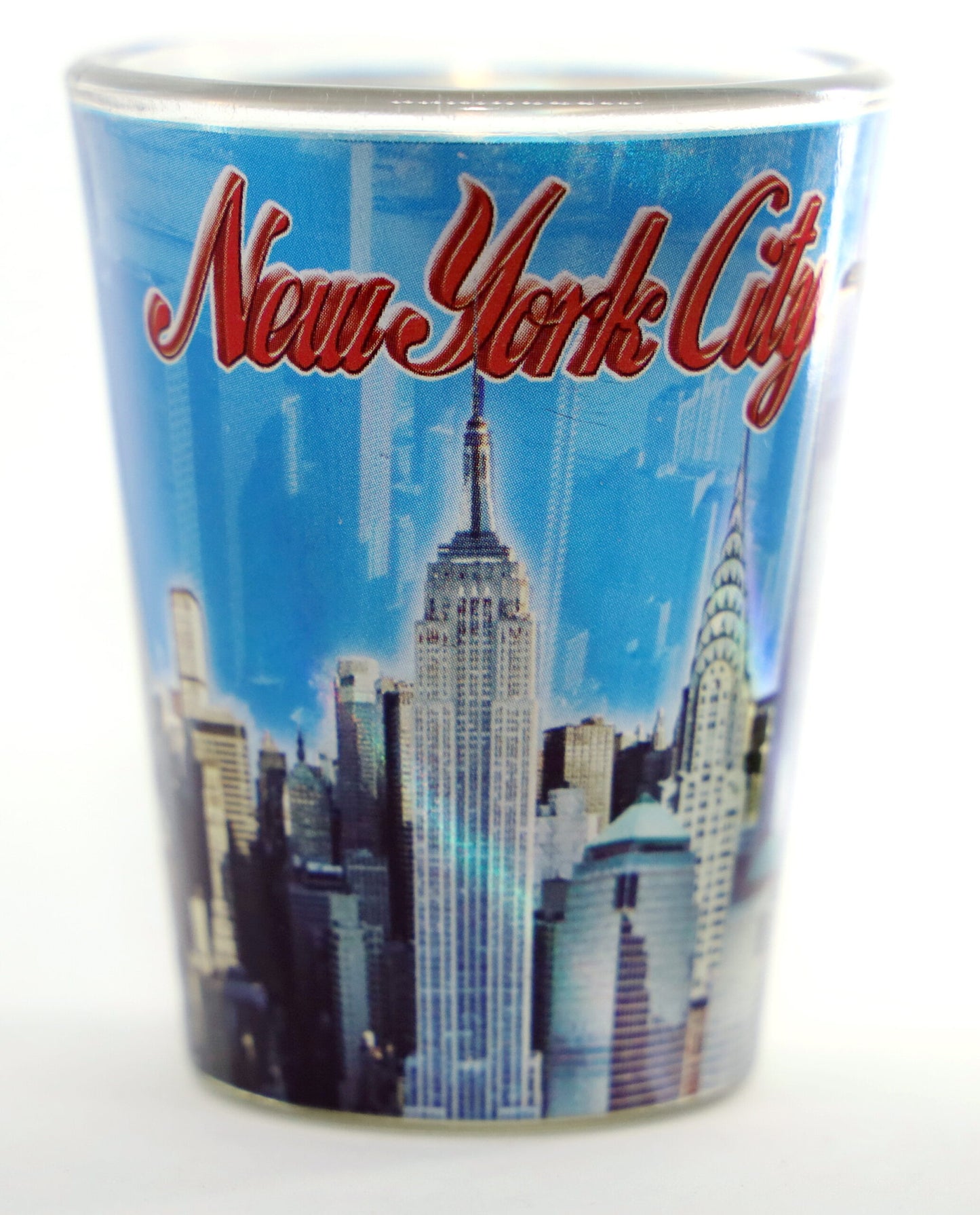 New York Blue Photo Collage Metallic Skyline Shot Glass