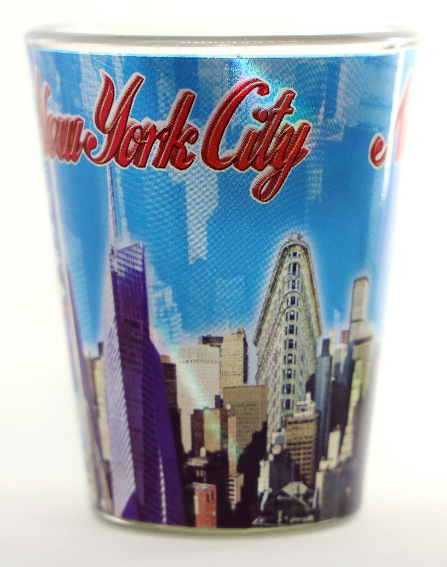 New York Blue Photo Collage Metallic Skyline Shot Glass