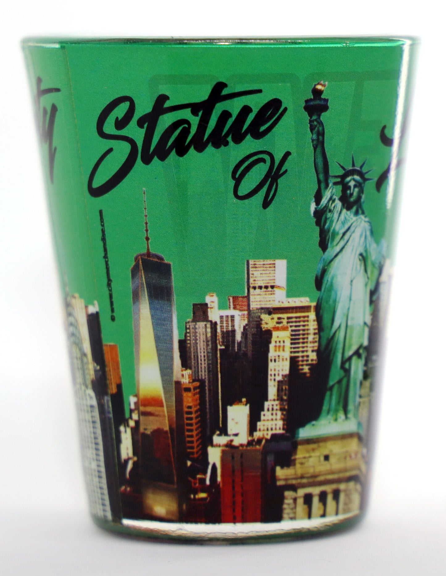 New York Green Skyline SOL Outside Photo Letters Inside Shot Glass