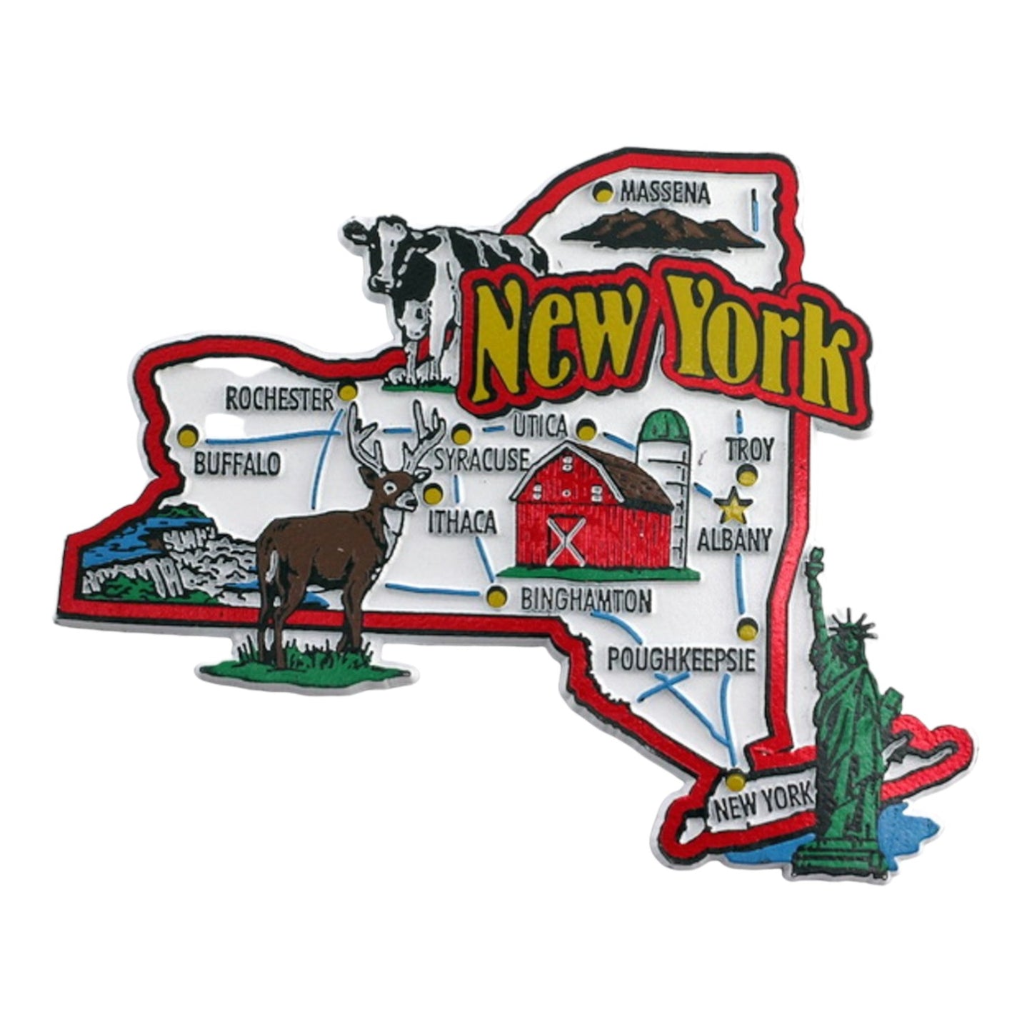 New York State Map and Landmarks Collage Fridge Souvenir Collectible Magnet