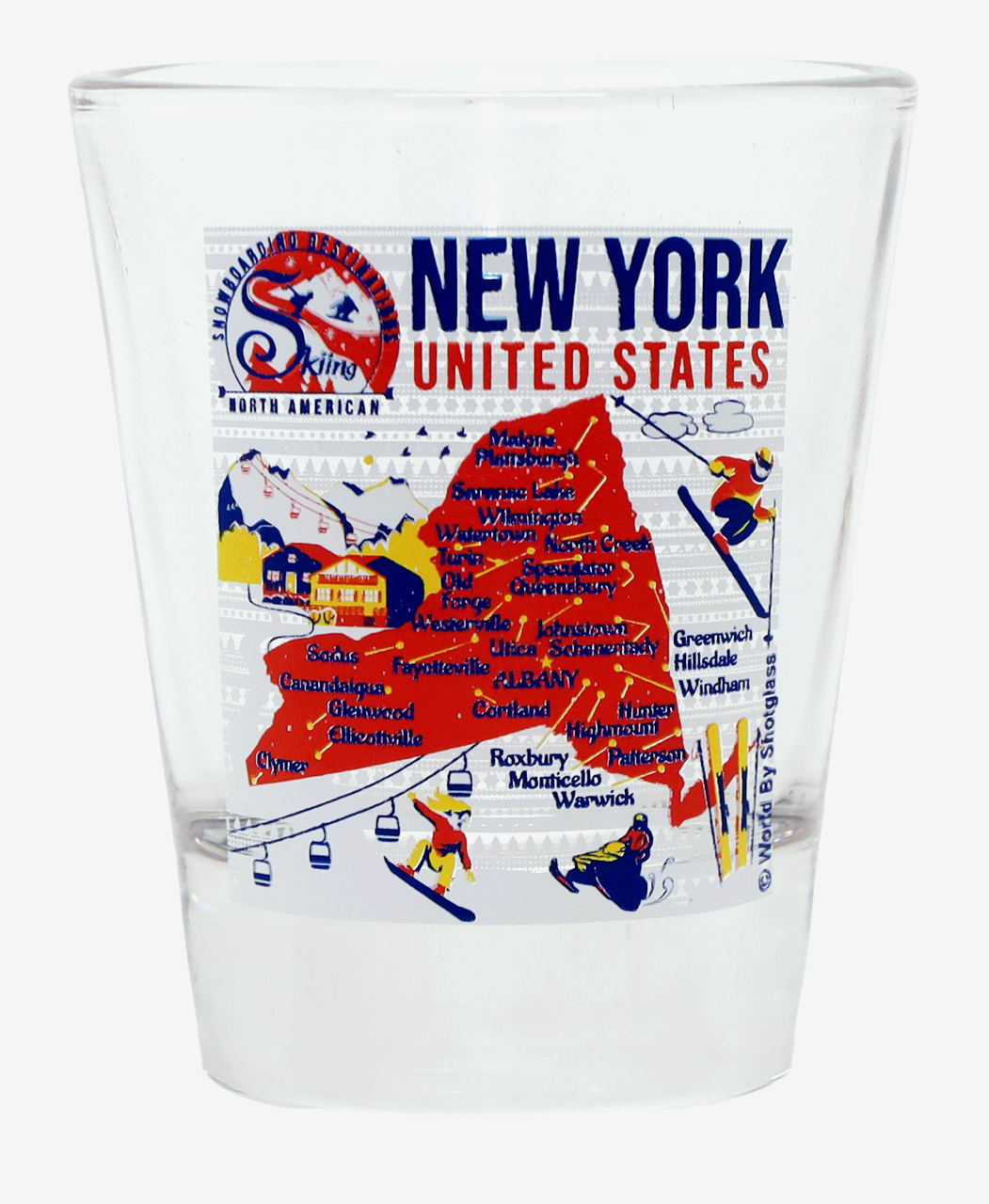New York North American Skiing and Snowboarding Destinations Shot Glass