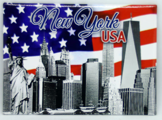 New York Postcard Skyline SOL USA Flag Magnet 2.5" x 3.5"