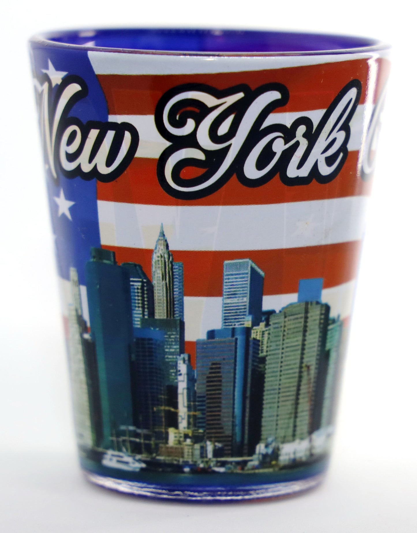 New York Flag Skyline Outside Letters Inside Shot Glass