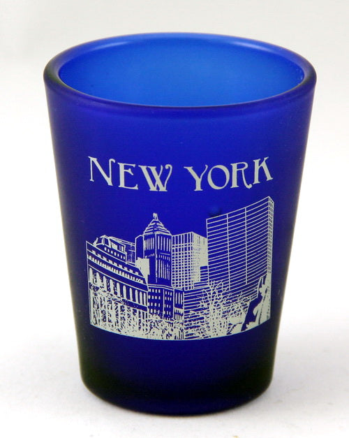 New York USA Cobalt Blue Frosted Shot Glass