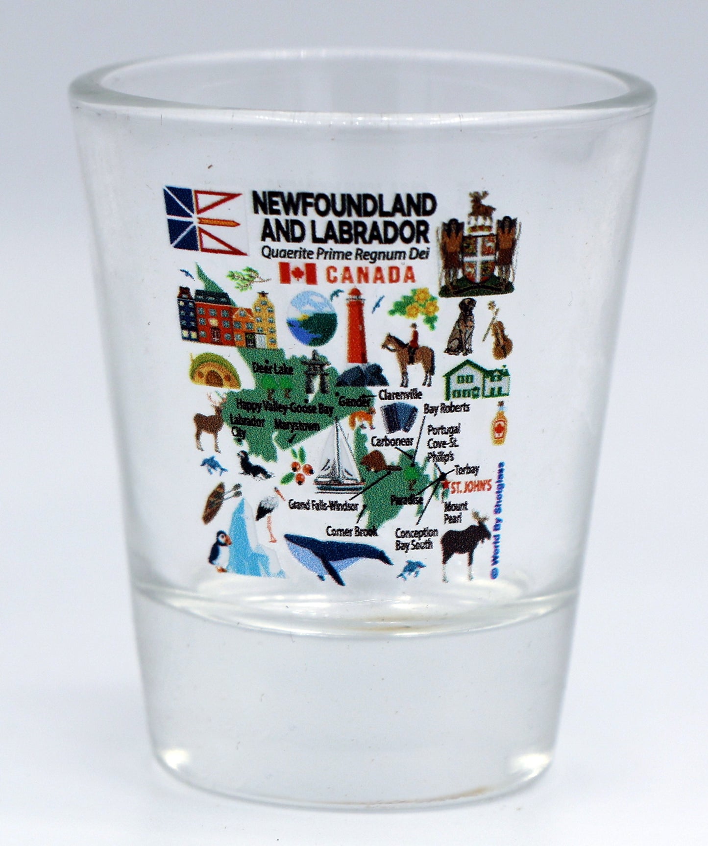Newfoundland and Labrador Canada Map and Attractions Collage Shot Glass