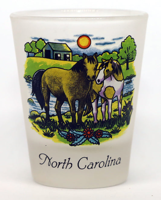 North Carolina Horses Frosted Collector's Souvenir Shot Glass