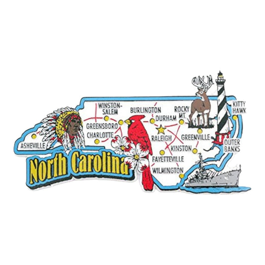 North Carolina State Map and Landmarks Collage Fridge Collectible Souvenir Magnet