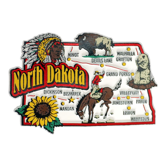 North Dakota State Map and Landmarks Collage Fridge Souvenir Collectible Magnet