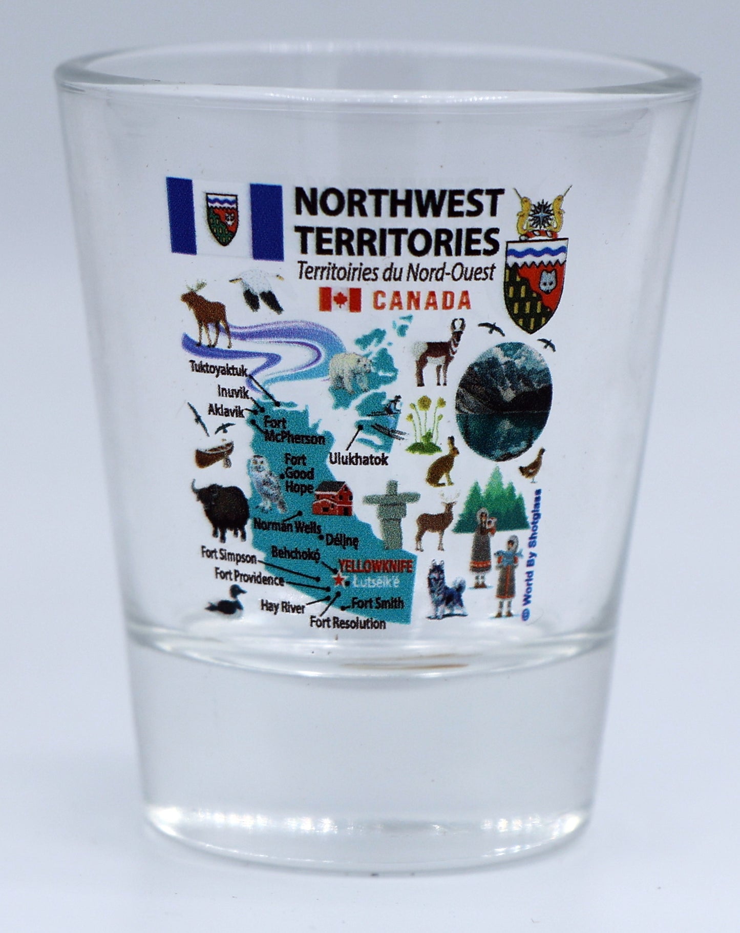 Northwest Territories Canada Map and Attractions Collage Shot Glass