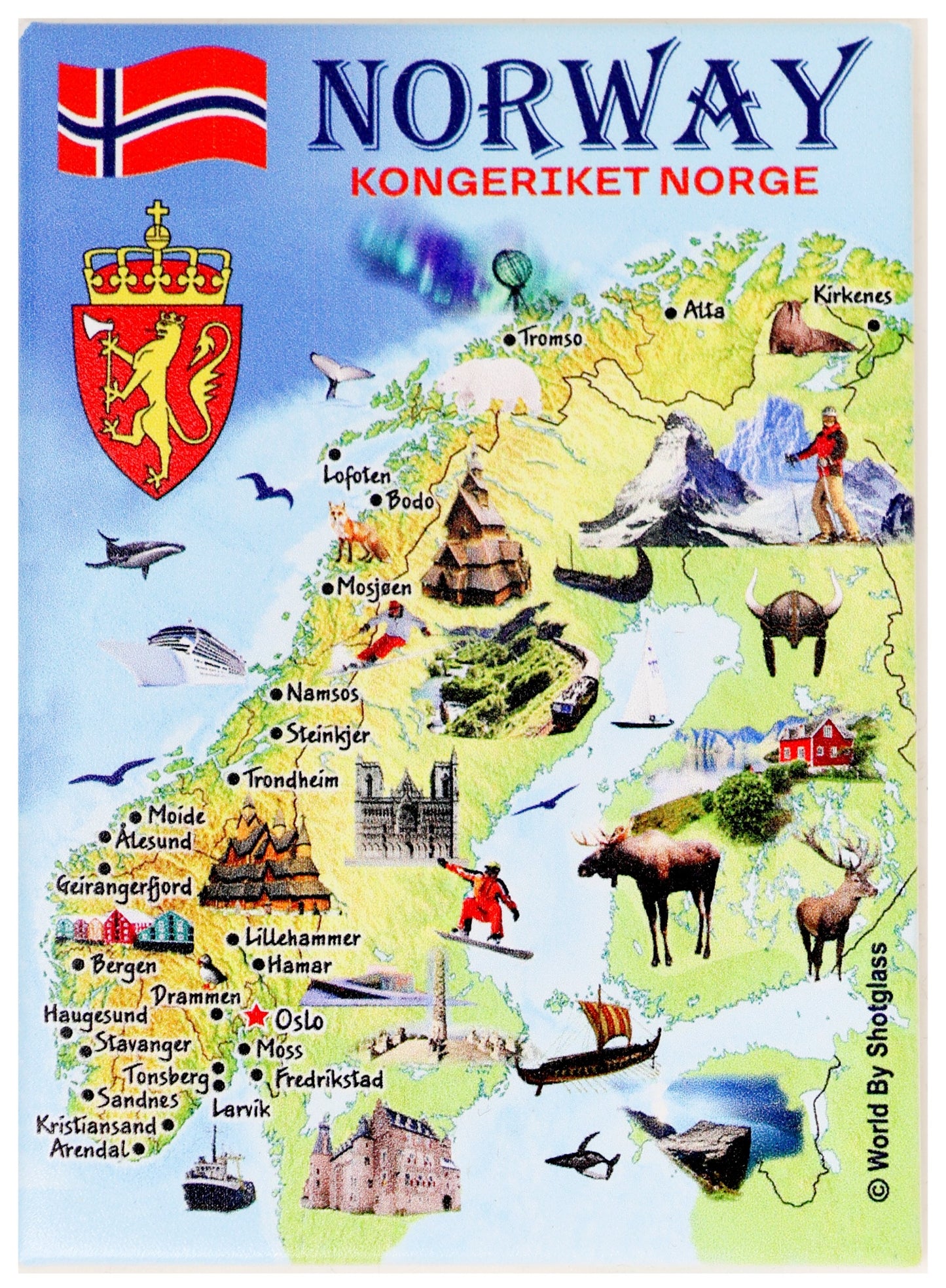 Norway Graphic Map and Attractions Souvenir Fridge Magnet 2.5 X 3.5