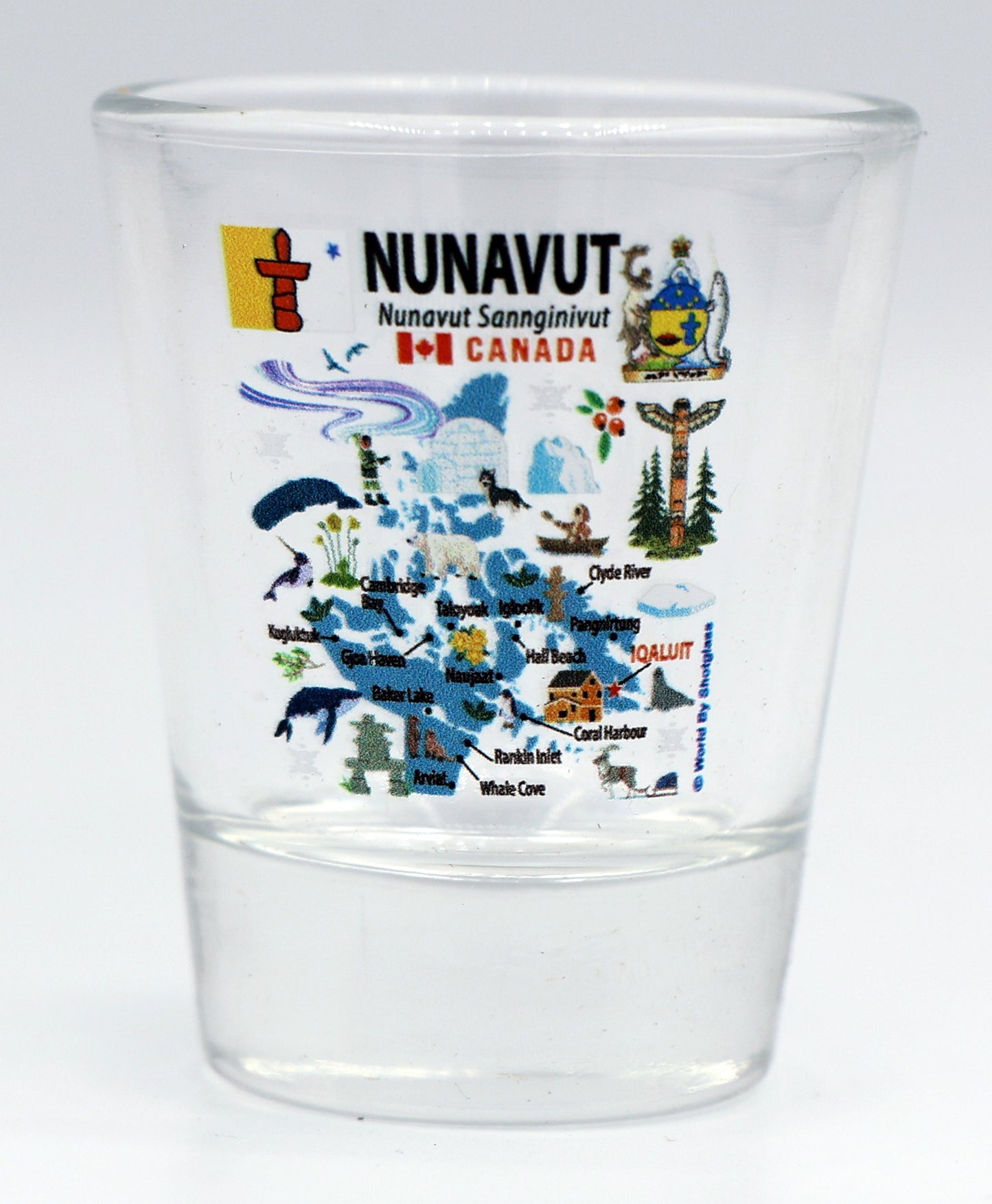 Nunavut Canada Map and Attractions Collage Shot Glass